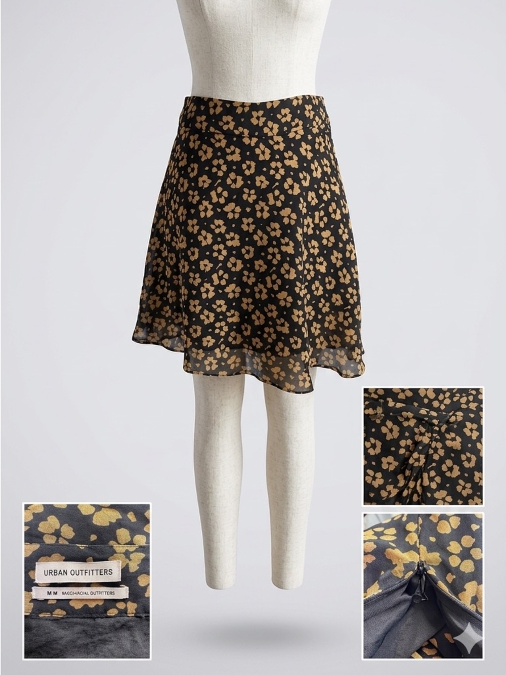 Urban Outfitters Floral Skirt Black Brown Midi Boho Chic Size‎ M Cottagecore